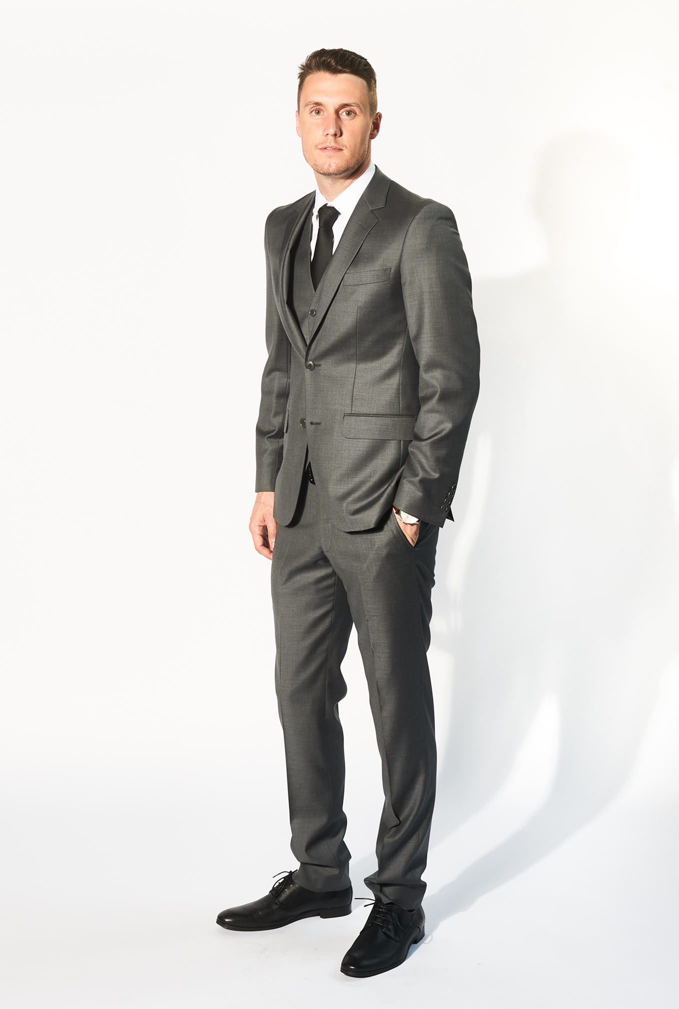 The Daniel grey suit side view