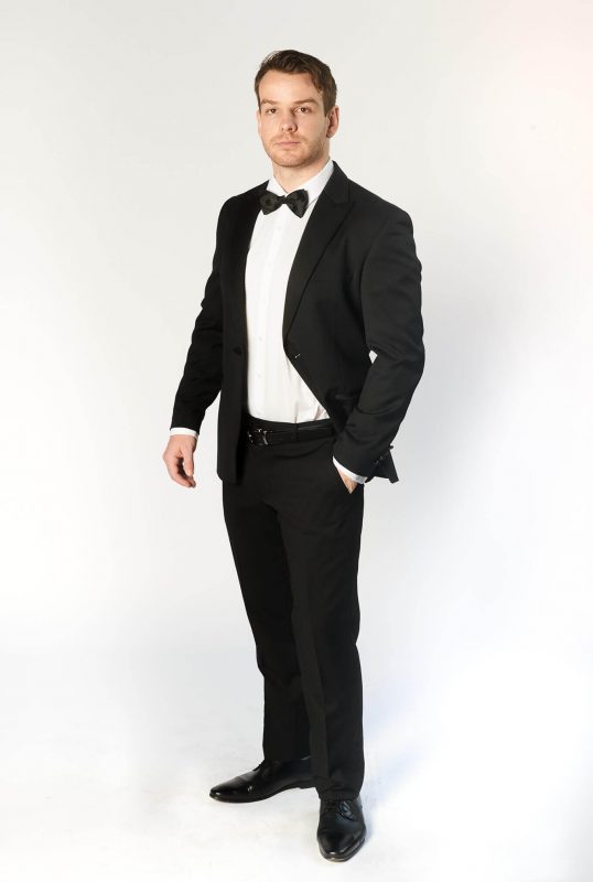 black suit and trousers with bowtie brittons formal wear