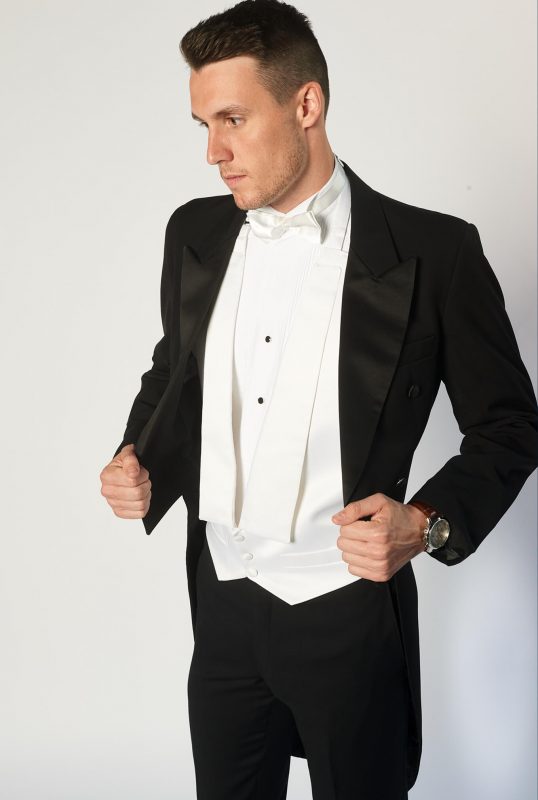 black suit with white bow tie brittons formal wear